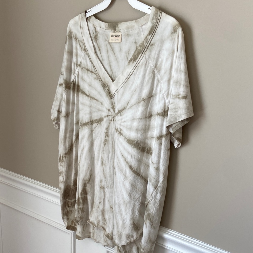 Peach Love‎ California NWOT 100% Cotton Olive Tie-Dye Tee Small Boho Oversized - Picture 6 of 13